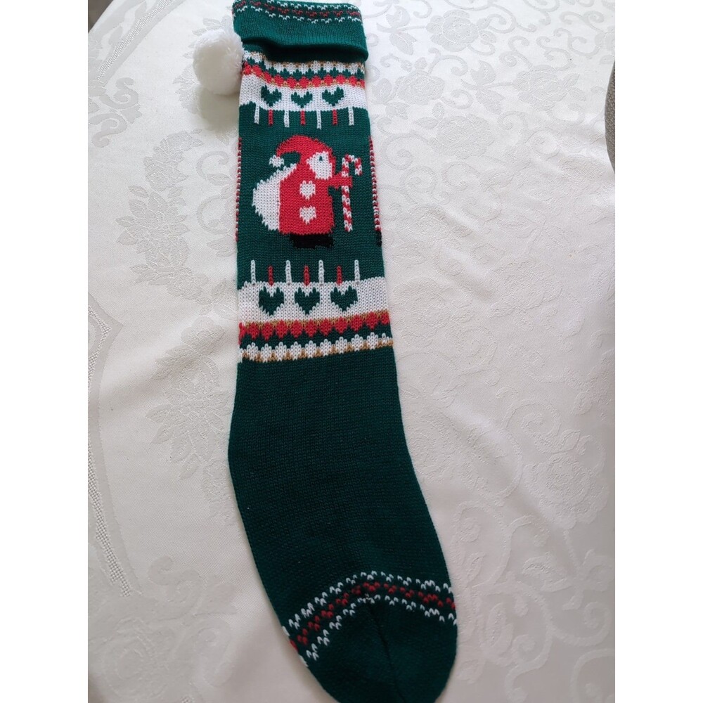 Vintage Knit Christmas Stocking Sock Santa Claus - Hearts 23"